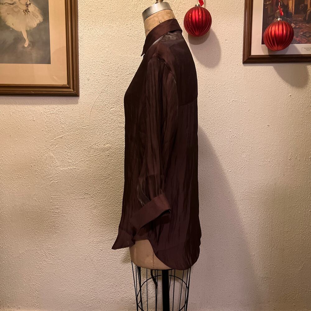ASOS DESIGN Oversized Metallic Shirt Chocolate Size 4 - Picture 8 of 16